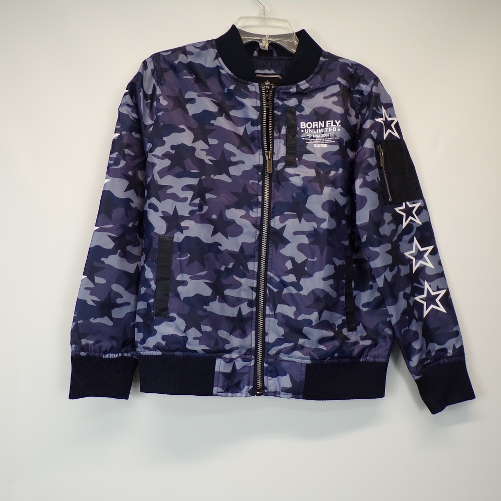 Born Fly Blue CAMO Bomber Jacket Size Large Boys